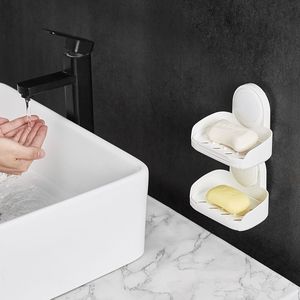 Support mural double couche pour savon de douche avec ventouse puissante, sans perçage, double porte-éponge - Product Image 5