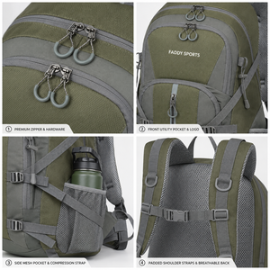 Sac à dos de randonnée personnalisé vert olive, gris anthracite, noir, multi-compartiments, grande capacité, sac de voyage, marque privée - Product Image 3