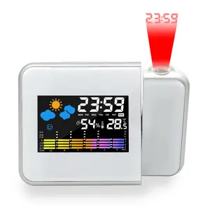 Mesa mini moderna led t524, relógio despertador digital led com projetor