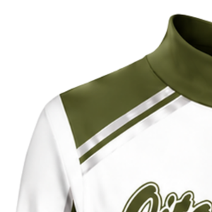 Maillot de cheerleading sublimé vert olive et blanc à manches longues – Tenue de sport athlétique pour l'entraînement, la pratique et la compétition - Product Image 5
