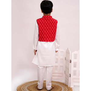 Ensemble Kurta Pyjama d'été imprimé pour homme Twisha Xpressions, rouge et blanc, veste à manches longues unie en polyester, ethnique, festif, pour mariage - Product Image 2