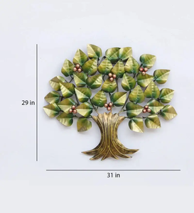 งานศิลปะติดผนังรูปต้นไม้โลหะทำมือ ใบไม้สีเขียวและผลเบอร์รี่ ของตกแต่งแขวนผนังสำหรับห้องนั่งเล่น ห้องนอน สำนักงาน - Product Image 2
