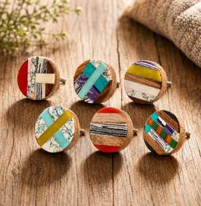 Terra Fusion Resin Wood Knob Artistic Cabinet Pull Modern Handmade Drawer Handle Colorful Mosaic Resin Design <b>Rustic</b> Style - Product Image 1
