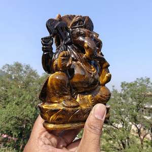 Estatua de Ganesha Tallada a Mano en Ojo de Tigre Amarillo, Figura Religiosa, Diosa Hindú, Decoración para el Hogar - Product Image 4