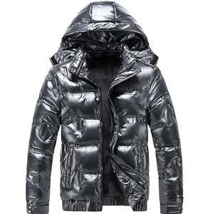 Wholesale Custom Canvas Glossy Puffer Jacket Winter Rain Coat Waterproof Breathable Front Logo Hooded Glossy Nylon Parka Jackets - Product Image 1