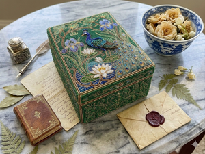 <b>White</b> and gold Embroidered beaded Wood <b>Box</b> Handmade Storage with Beaded Lid Export Quality for <b>Gifting</b> - Product Image 2