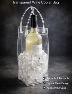 Modern Plastic Wine Bottle <b>Cooler</b> Bag Reusable <b>Drink</b> Holder for Wine Storage in Red Pink Blue Black Clear Colors - Product Image 4