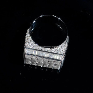 Iced Out Baguette <b>Men</b> Band <b>Ring</b> Rhodium Plated Cluster Engagement <b>Ring</b> for Women Unisex Hiphop Gift Jewelry 925 Sterling <b>Silver</b> - Product Image 3