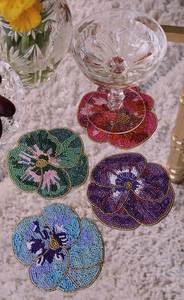 Handmade <b>Beaded</b> Flower <b>Coaster</b> Set Floral Seed Bead Table Decor - Product Image 3