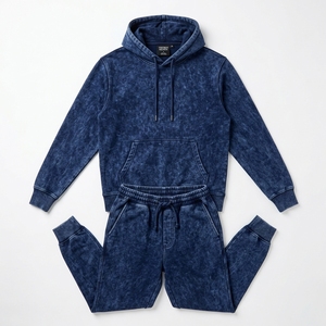 Conjunto Deportivo SUQAINA Unisex, Corte Regular, Azul, Lavado Ácido, Algodón Sólido, Casual, con Cordón Ajustable, Manga Larga, Bolsillos Laterales, Otoño - Product Image 5