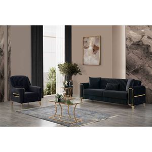 Melodia in velluto nero sedia imbottita moderna Design contemporaneo con legno e ferro per uso soggiorno - Product Image 5