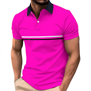 Polo à manches courtes bleu clair pour homme avec col marine et haut tricoté décontracté - Product Image 6