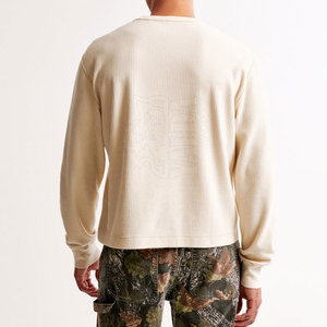 Top Selling Fashion 100% Cotton Men <b>Waffle</b> Knit <b>Shirt</b> Casual Streetwear Eco-Friendly Breathable Quick Dry O-Neck Long Sleeve - Product Image 2
