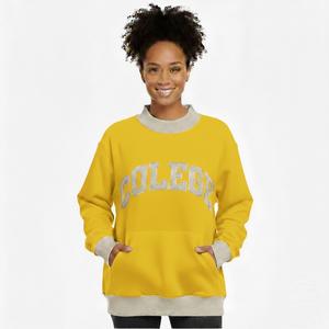 Sudadera de felpa oversize para mujer con bordado frontal, cuello simulado, estilo vintage, hombros caídos, manga larga, de algodón antipilling - Product Image 3