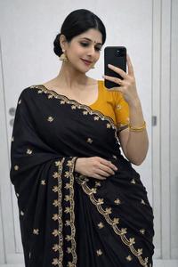 Sari de Georgette Premium para Mujer con Bordado Intenso y Borde de Diseño, Sari para Bodas - Product Image 5