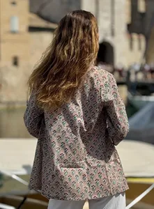 Camisa de algodón con estampado floral beige estilo vintage para mujer, manga larga, corte relajado, estilo bohemio informal - Product Image 3