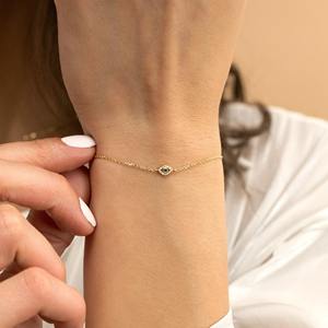 Dainty 14K Gold Diamond Bracelet Lucky <b>Charm</b> Personalized Gift for Her Minimal Solid Gold Diamond Jewelry Birthday Present - Product Image 6