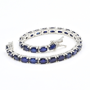 Bracelet tennis en argent sterling 925 avec saphir bleu naturel taille ovale 6x4 mm, bracelet fin et élégant pour femme et homme - Product Image 1