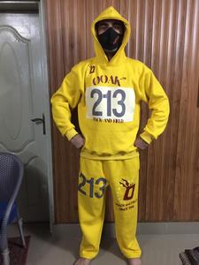 OEM 2026 Custom yellow <b>hoodie</b> tracksuit set with printed front graphic soft fleece lining & comfortable relaxed fit Sweatsuit - Product Image 4