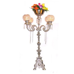 Globes en cristal et avec bol de fleurs candélabres pour le dîner, le mariage et la décoration de la maison bougeoir suspendu perles de cristal candélabre 5 bras - Product Image 4