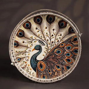 Plateau de service contemporain en argent allemand à motif paon pour panier-cadeau de fête - Product Image 2