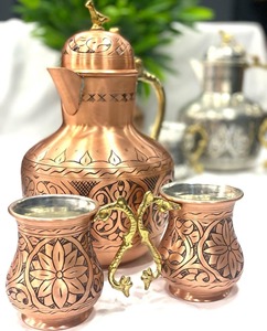Juego de Jarra Turca de Cobre Hecha a Mano con Patrones Grabados y Revestimiento de Estaño Seguro para Alimentos, Ideal para Cenas Familiares, Uso Festivo y Regalos - Product Image 1