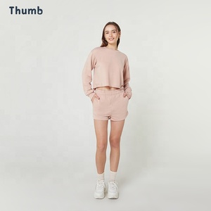 Crop Áo Đường Phố Mặc Thời Trang Kết Hợp Quần Ngắn Cho Cotton Giản Dị Và Polyester Pháp Terry Cho Mùa Thu Và Mùa Đông - Product Image 4