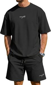 Conjunto de Camiseta y Pantalones Cortos Casuales de Algodón Rosa para Hombre, Cuello Redondo, Color Sólido, Transpirable, Corte Holgado, Ropa de Verano - Product Image 6