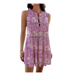 Hermoso Vestido Corto de Algodón con Estampado Floral, Vestido sin Mangas para Mujer, Elegante, Moderno, Informal, para Verano, Playa, Vestido de Moda - Product Image 2