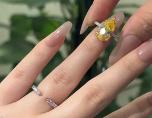 925 Silver Moissanite Diamond Two-Tone Pear Cut Engagement <b>Ring</b> with <b>Opened</b> Wedding <b>Ring</b> in Yellow & White Gold Plated <b>Ring</b>. - Product Image 4