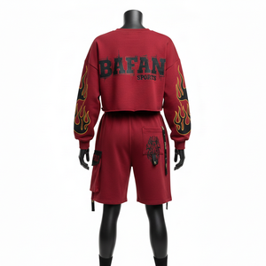 Conjunto de Top Corto y Pantalones Cortos para Mujer, Algodón Premium, Felpa Francesa, Estampado Gráfico Rosa, Logotipo Personalizado, Ropa Urbana, 100% Algodón - Product Image 5