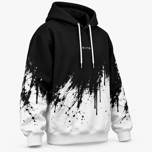 Sweat à capuche RITS pour homme, noir et blanc, imprimé goutte à goutte, streetwear, coton French Terry, avec poches, collection automne 2026 - Product Image 2