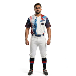 Camiseta de Béisbol Personalizada con Gráfico de Homenaje a Tupac, Sublimada, 100% Poliéster, con Botones, Estilo Hip Hop, Uniforme Urbano, Cosida, Disponible hasta la Talla 6XL - Product Image 1