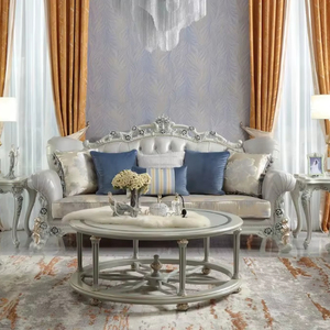 Luxury European Style Living Room <b>Sofa</b> <b>Set</b> Solid Teak Wood Carved Upholstered Couch for Villa Hotel Classic Furniture - Product Image 1