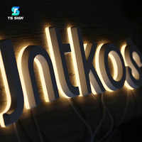 Lettres lumineuses en acier inoxydable rétroéclairées 3D, lettres en aluminium personnalisées illuminées pour la décoration murale de bureau intérieur