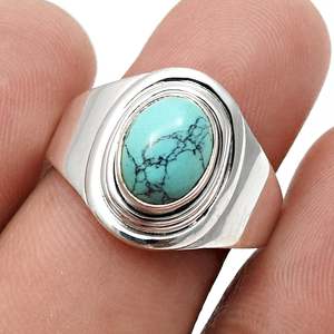 Handmade 925 Sterling Silver <b>Ring</b> Comes With Oval Cut Natural <b>Turquoise</b> Gemstone Classic Bezel Set Gemstone Bohemian <b>Ring</b> - Product Image 3