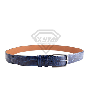 Cinturón de Cuero Genuino Premium para Hombre, Diseño de Cocodrilo Azul en Relieve, Correa de Alta Calidad para Vestir - Product Image 2