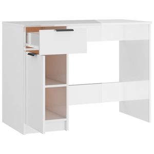 Bureau d'ordinateur rectangulaire en bois d'ingénierie blanc brillant - Product Image 6