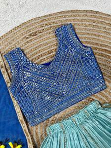Nuevo Conjunto de Lehenga Choli de Seda Azul para Niñas, con Lentejuelas Bordadas, Estilo Bollywood, para Bodas Indias y Pakistaníes, 2026 - Product Image 5