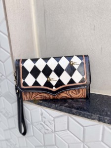 Nuevo Bolso Clutch con Diseño de Damas Blancas y Negras 2026, Cuero Tallado a Mano, Estilo Occidental, para Mujer - Product Image 1