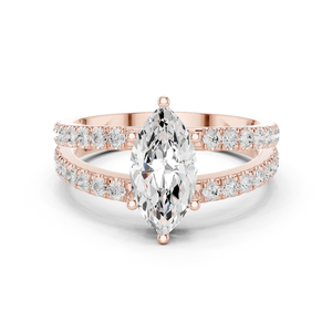 Luxury Marquise Cut Diamond Engagement <b>Ring</b> Double Band <b>Split</b> Shank Pave Setting 14K 18K Gold Custom Jewelry - Product Image 1