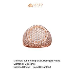 Mens Rose Gold Tone Moissanite Diamond Round <b>Ring</b> Hip Hop Statement Jewelry <b>Ring</b> for Men Daily Wear - Product Image 6