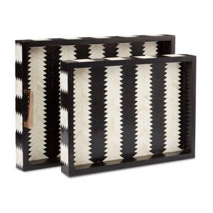 Indian Handcrafted <b>Black</b> White Wood Rectangle Eco-Friendly American Style Best Quality Food Serving Decorative Purpose Tray - Product Image 1