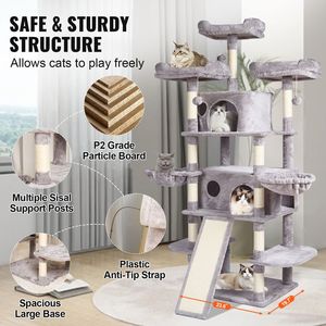 68.5\" Indoor Cat Tree Tower with 2 Condos Sisal <b>Scratching</b> <b>Post</b> Hammocks Top Perches Jumping Platforms for Cat Climbing - Product Image 6