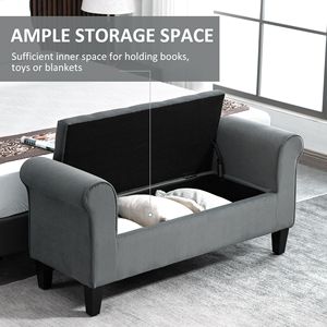 Pouf contenitore trapuntato grigio per casa, ufficio o camera da letto, panca pieghevole con braccioli per ingresso e letto, con morbida imbottitura - Product Image 5