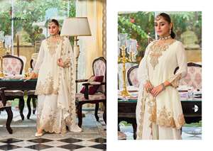 Tenue ethnique prête-à-porter pour femme, style Palazzo, en tissu chinon lourd avec broderies riches, pour l'Aïd, look traditionnel. - Product Image 3