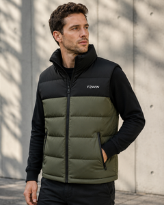 Gilet matelassé noir pour homme F2WIN, col montant, fermeture éclair, coupe-vent, respirant, séchage rapide, vêtement d'extérieur d'hiver, style décontracté, uni - Product Image 5