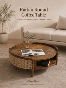 Table basse ronde en bois légère et portable de style nordique moderne avec plateau en panneau durable et écologique pour salon - Product Image 4
