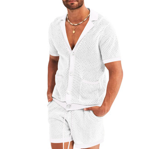 Conjunto de 2 Piezas de Verano 2026, Pantalones Cortos y Camiseta de Manga Corta con Logotipo Personalizado para Hombre, con Tela Perforada, Estilo Casual - Product Image 1