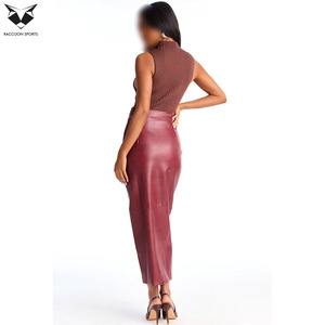 Faldas y Pantalones de Cuero Borgoña para Mujer, Cintura Alta, Cierre Frontal Completo, Falda Larga Tipo Lápiz, Corte Ajustado, Ropa de Club, Ropa Urbana - Product Image 5